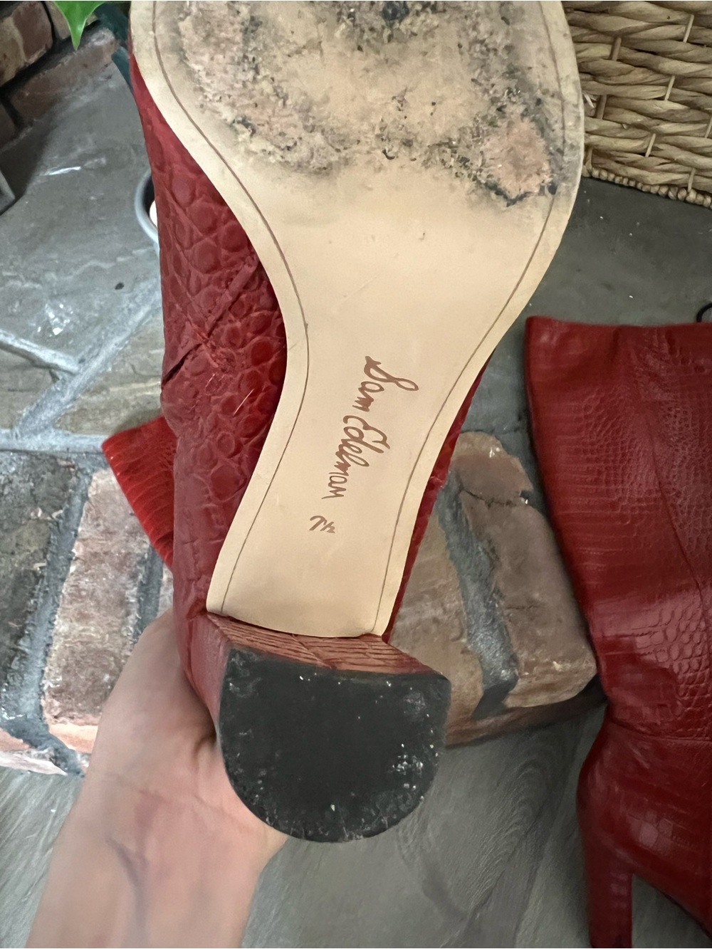 Red Sam Edelman LEATHER Snakeskin Knee-High Block Heel Boots - Picture 7 of 7